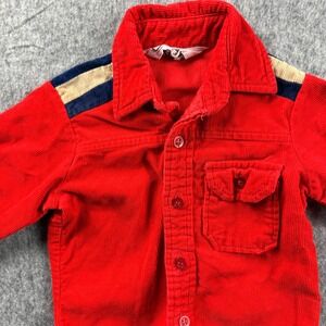 French Toast Button Down Shirt Boys 2T Red Corduroy Racing Stripes Vintage Style